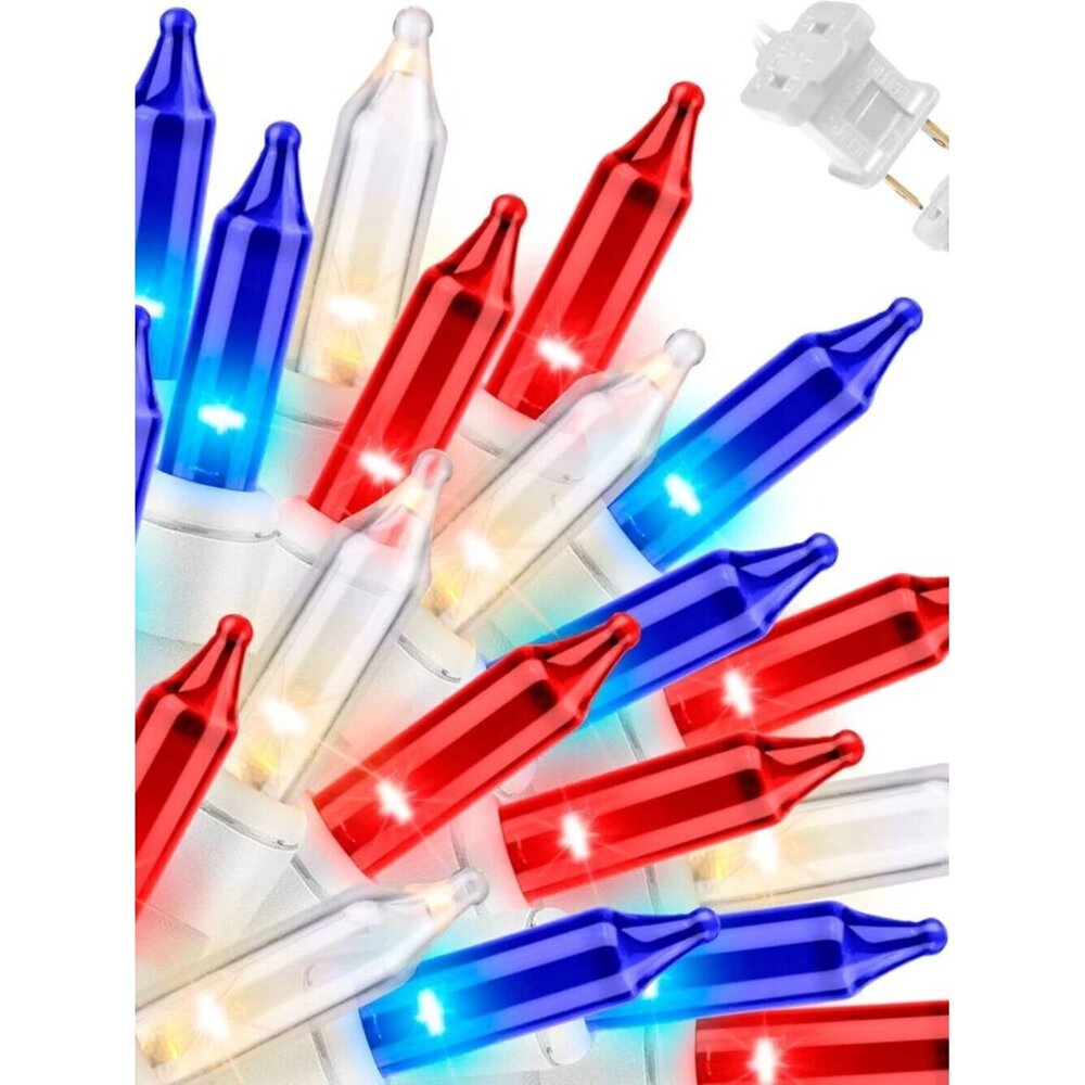 Red White Blue String Lights 100ct Outdoor Waterproof 19.6ft